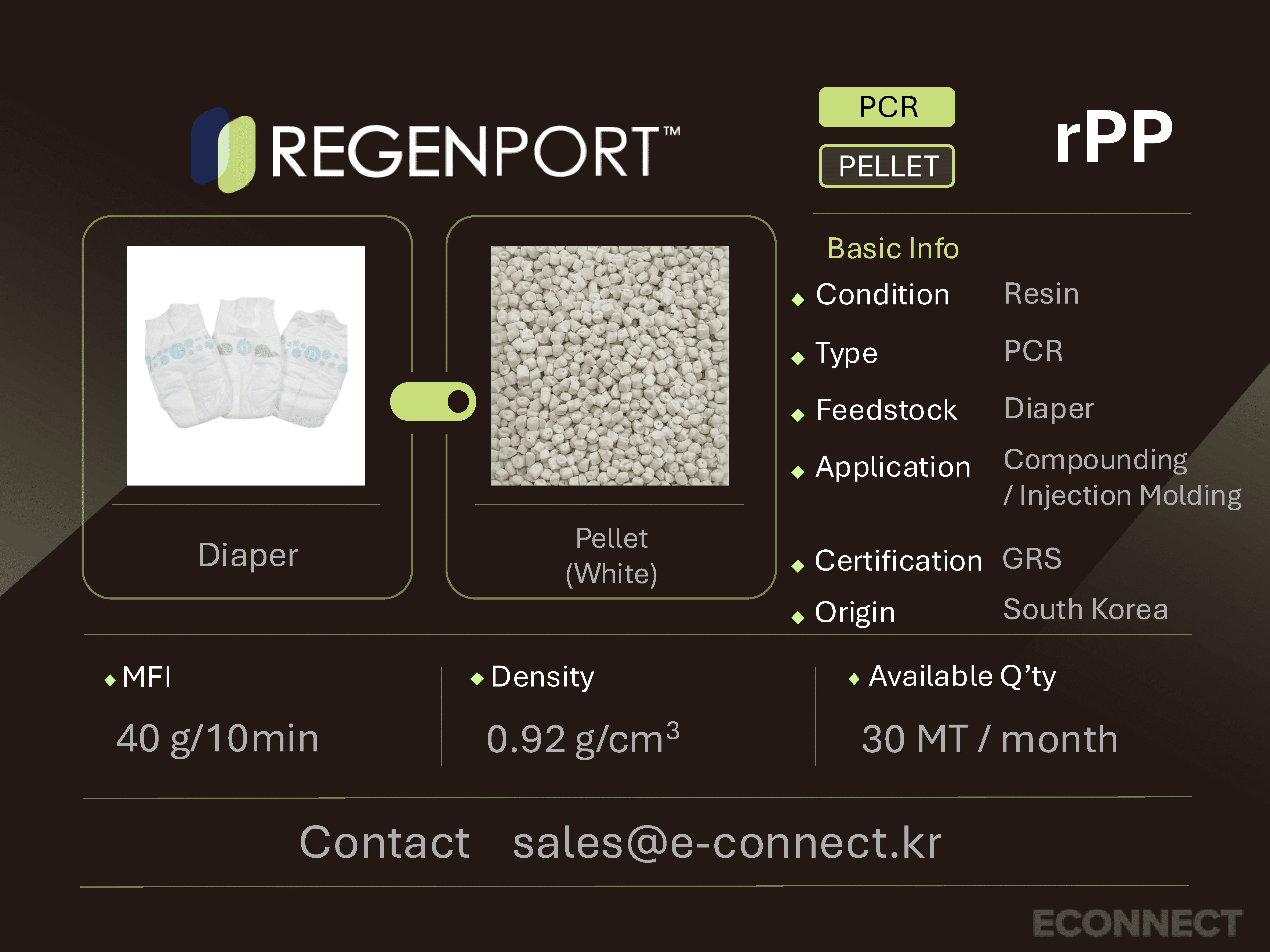 rPP PCR resin spec card - Diaper to pellet form