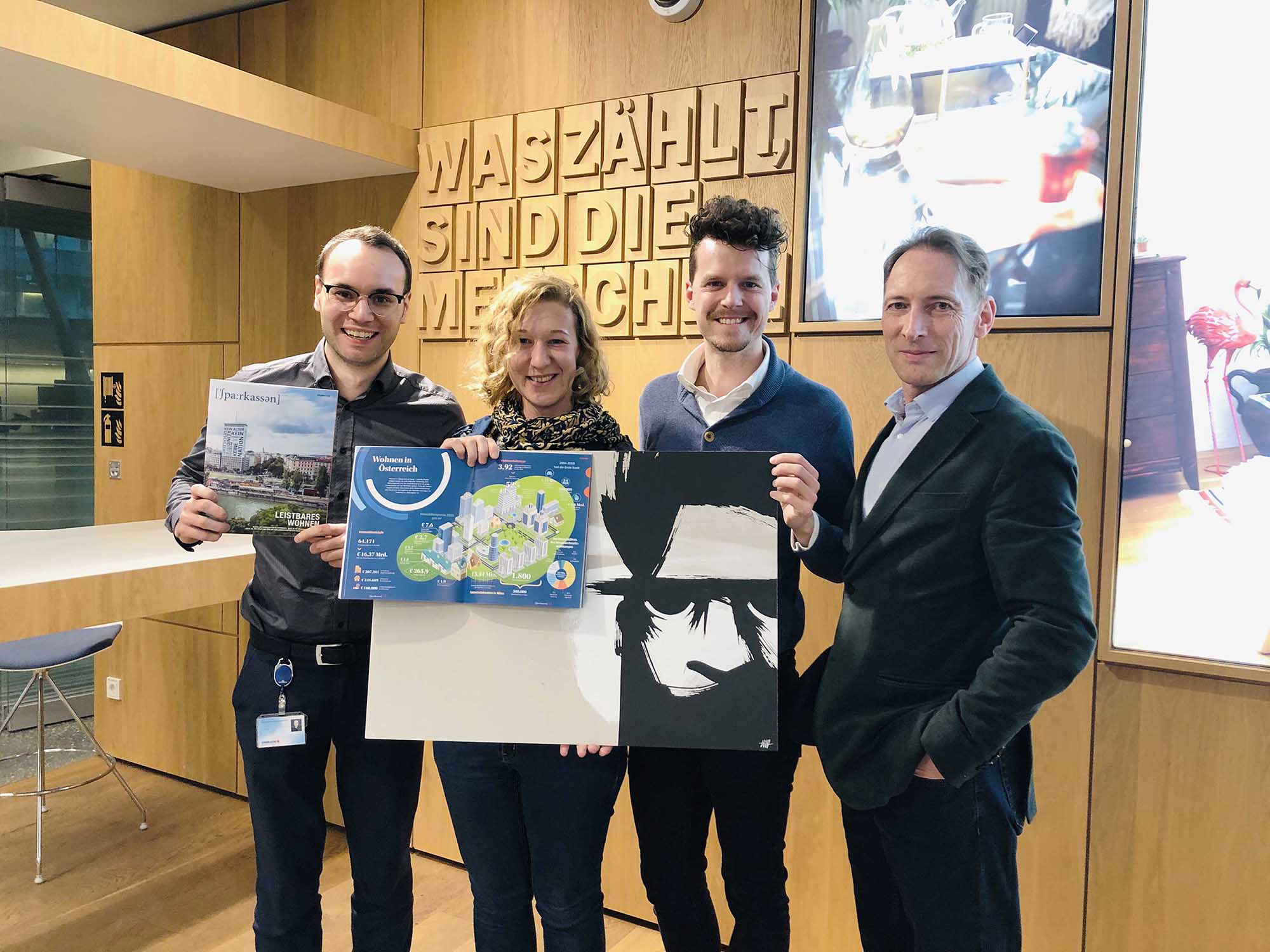 Behind the Scenes - Präsentation des Projekts im Team mit entwickelten Infografiken und limitiertem Golif-Kunstwerk