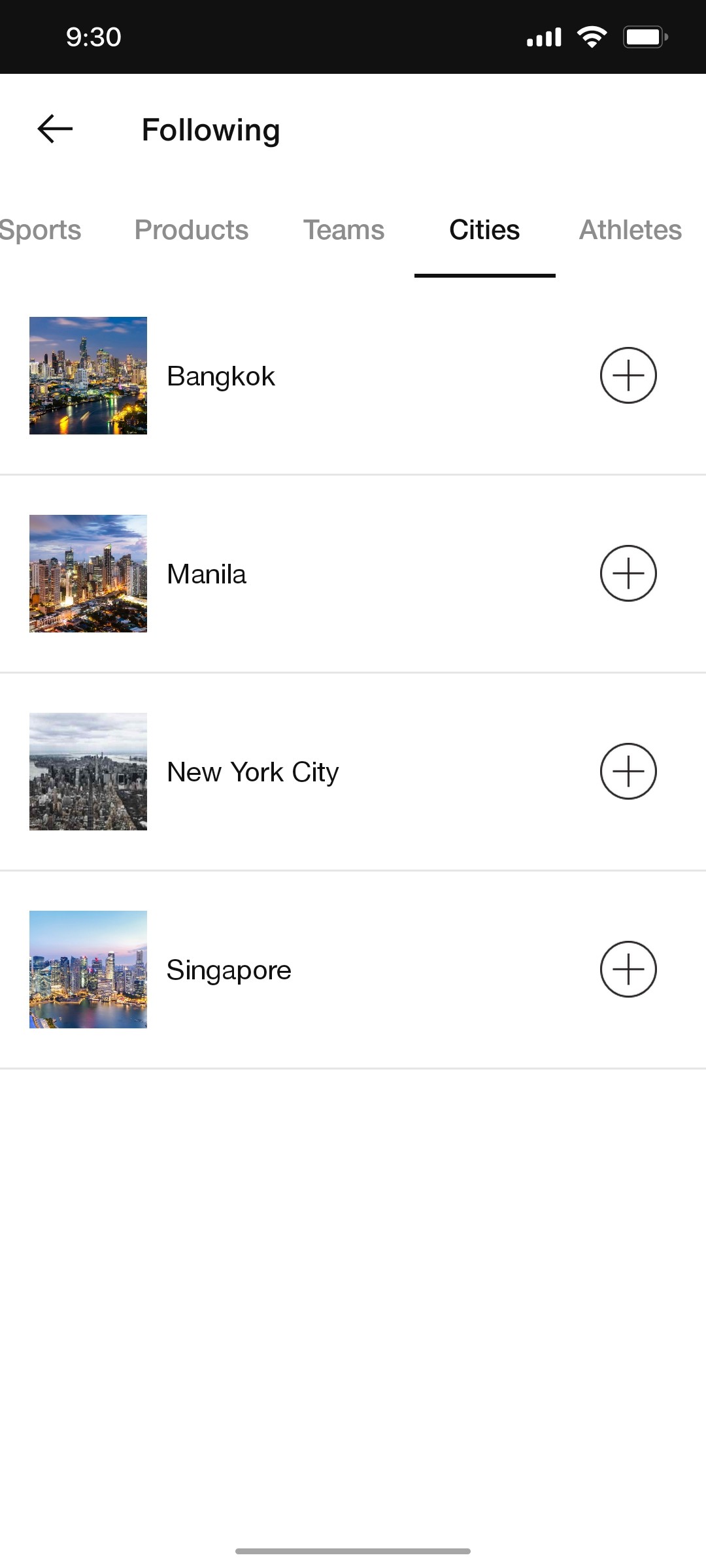 Nike App Cities Screen