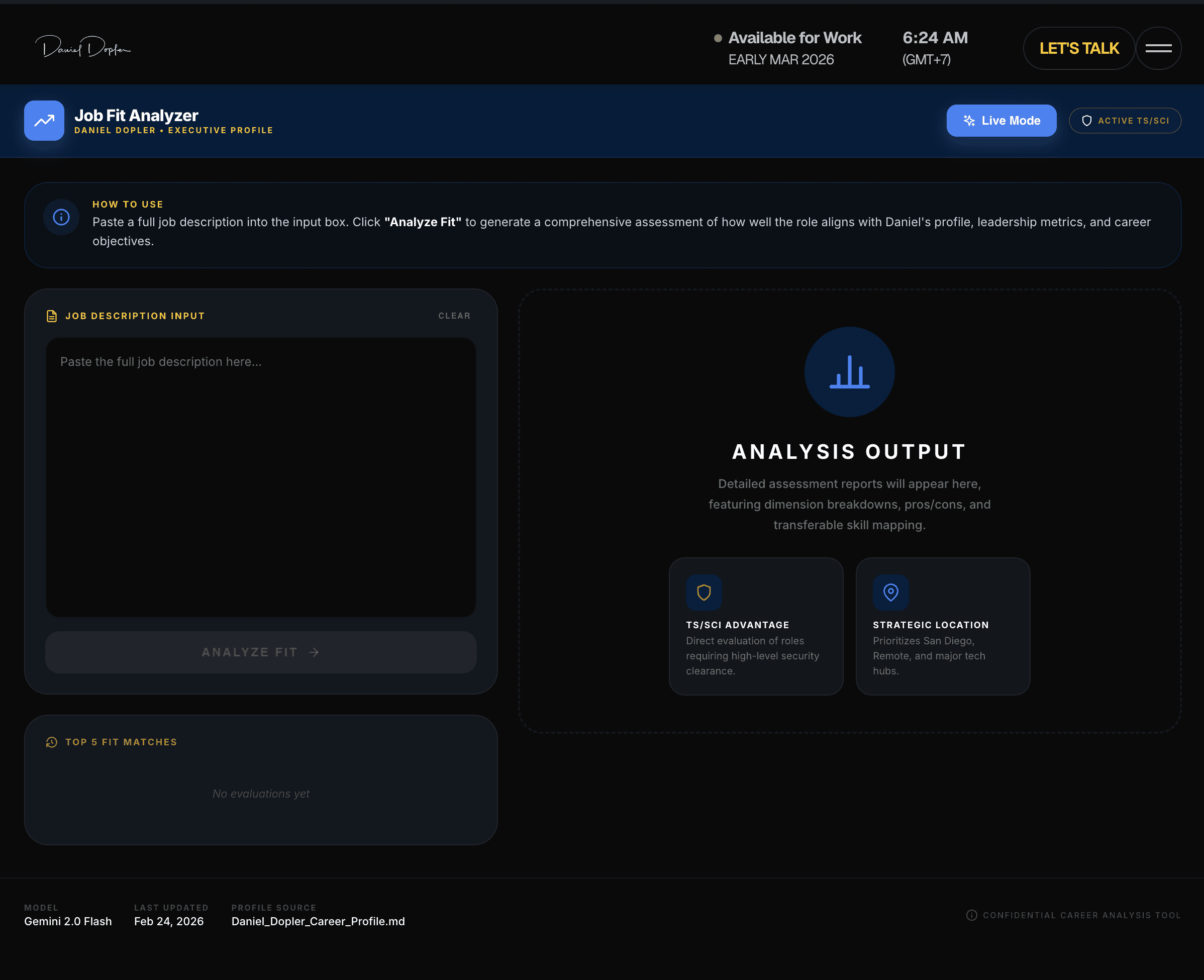 Role fit analyzer App embeded in danieldopler.com