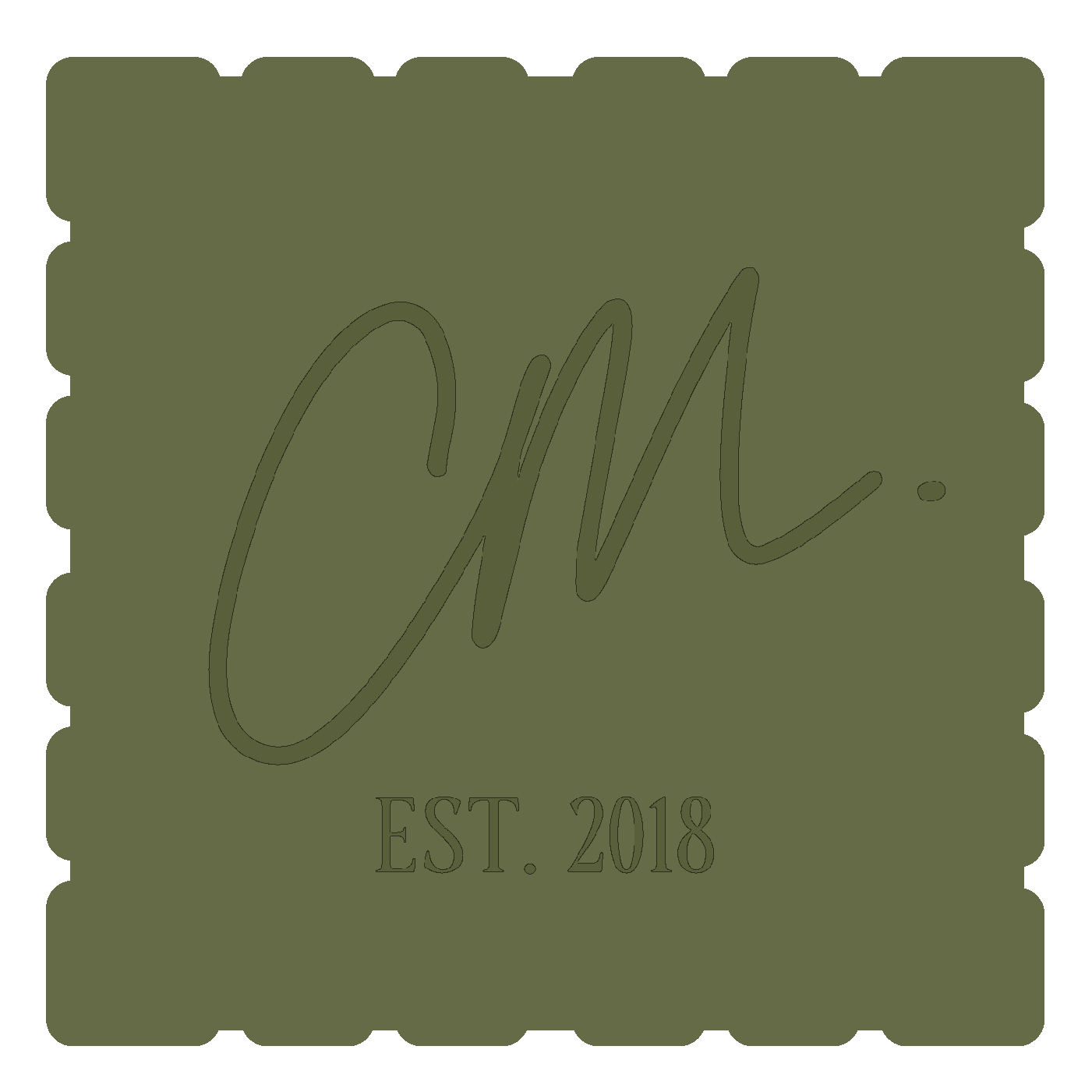 a postage stamp inspired graphic with the Curate Media icon embossed on it