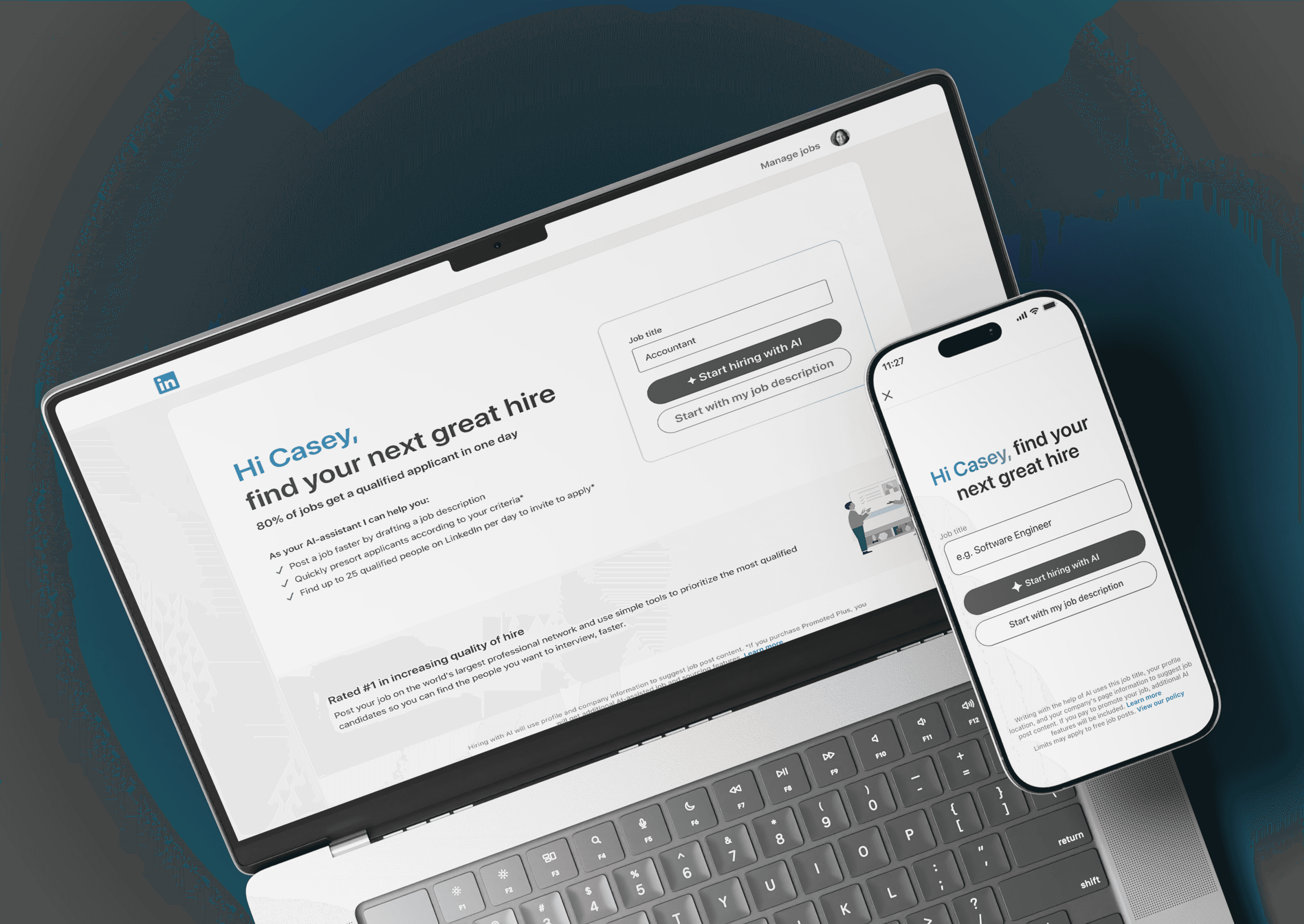 LinkedIn Hiring Assistant - iPhone and MacBook 