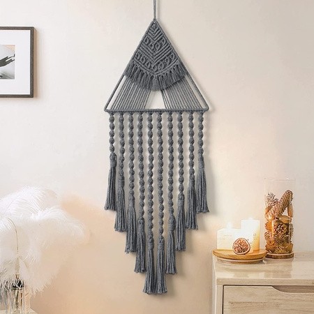 Handcrafted modern macrame wall hanging with geometric pattern