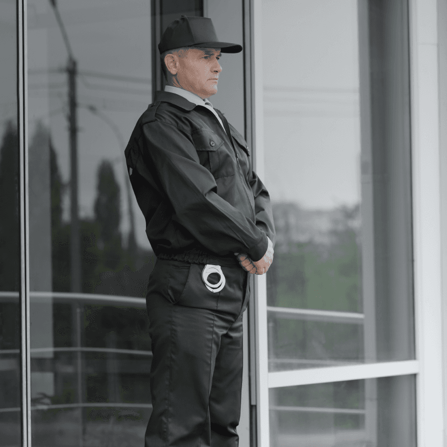 Personal de seguridad parada en una puerta