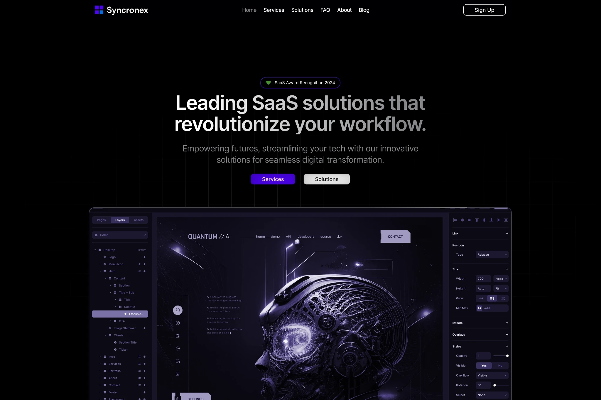 Syncronex SaaS Framer template website design