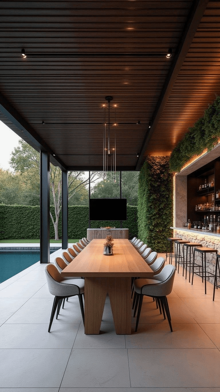 Poolside pergola with lounge and bar