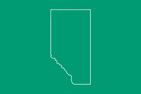 Outline of Alberta on a solid red background.