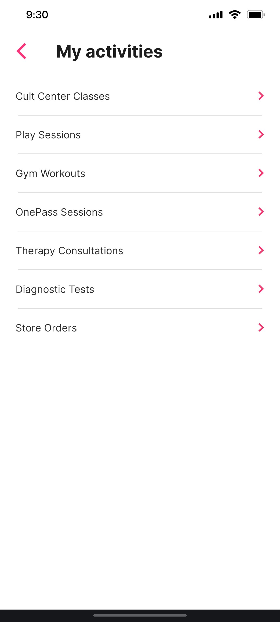 Cult.fit App My activities Screen