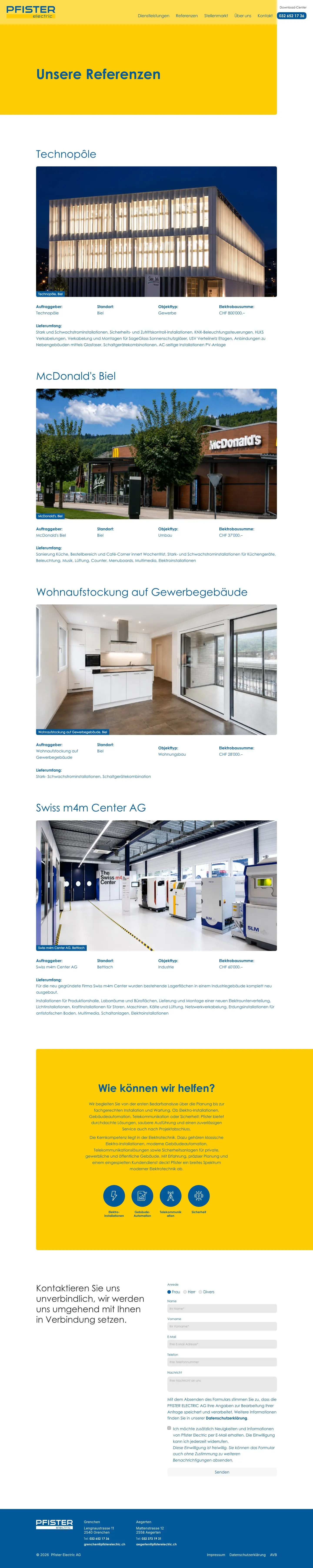 Pfister Electric – Referenzen