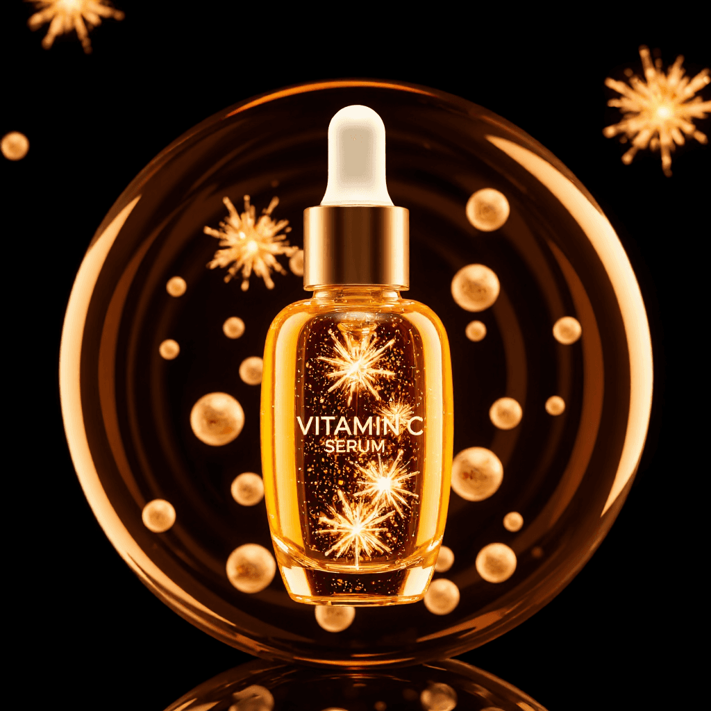 product photography of bottle of vitamin C serum