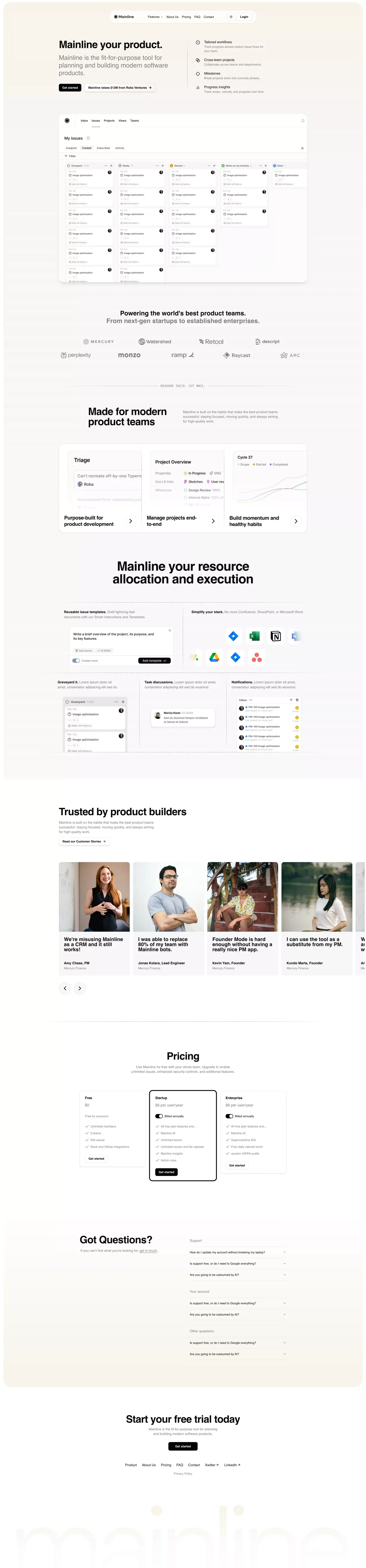 Mainline - Modern Next.js Template landing page screenshot showcasing Tech design