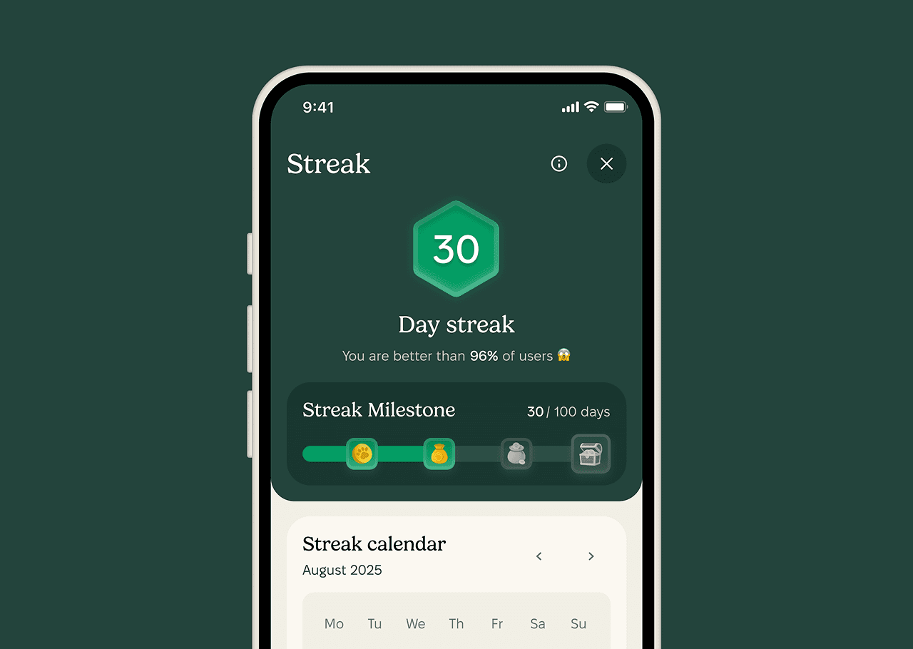 Streak flow with your streak day and next milestones