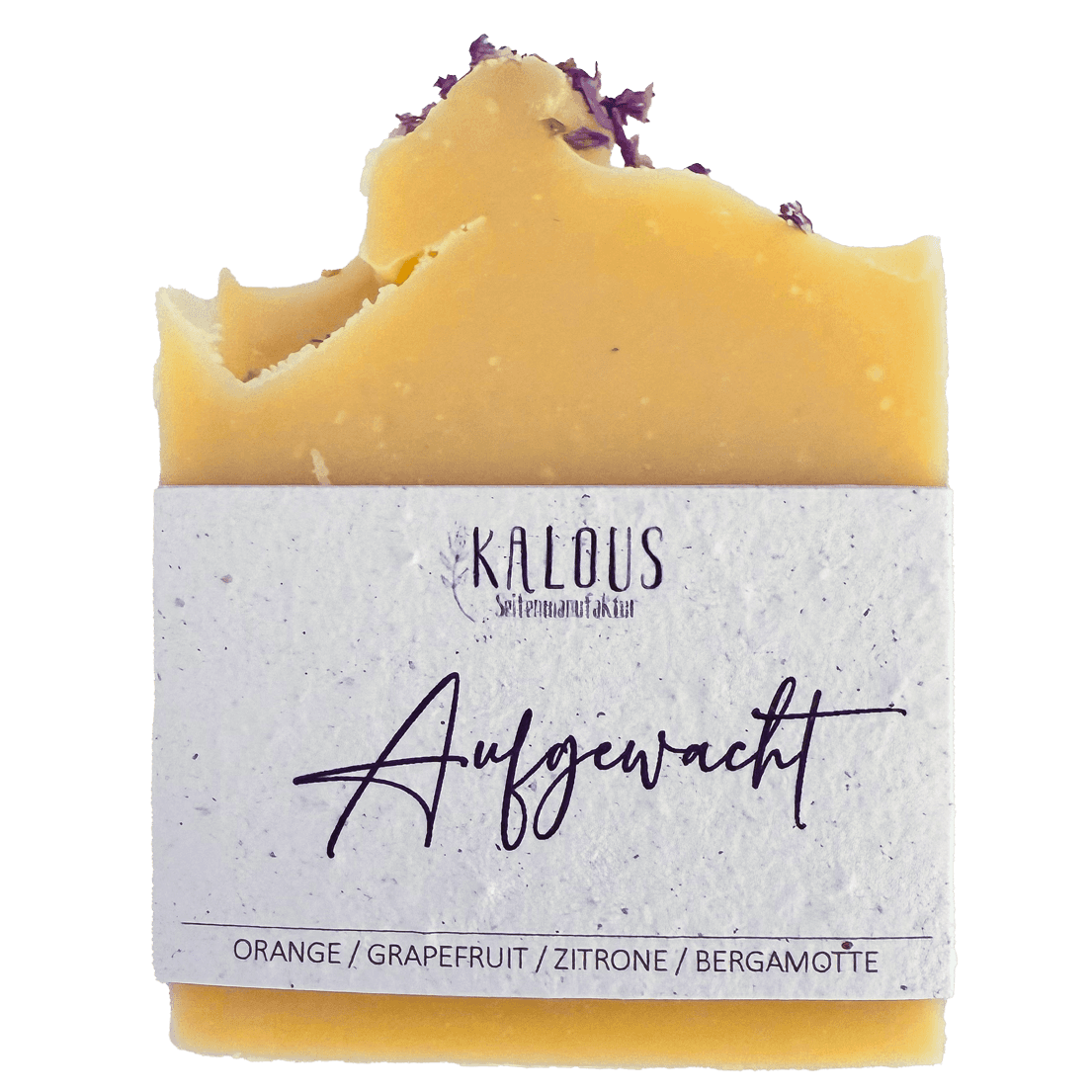Handgemachte Naturseife „Aufgewacht“ mit ätherischen Ölen aus Orange, Grapefruit, Zitrone und Bergamotte.