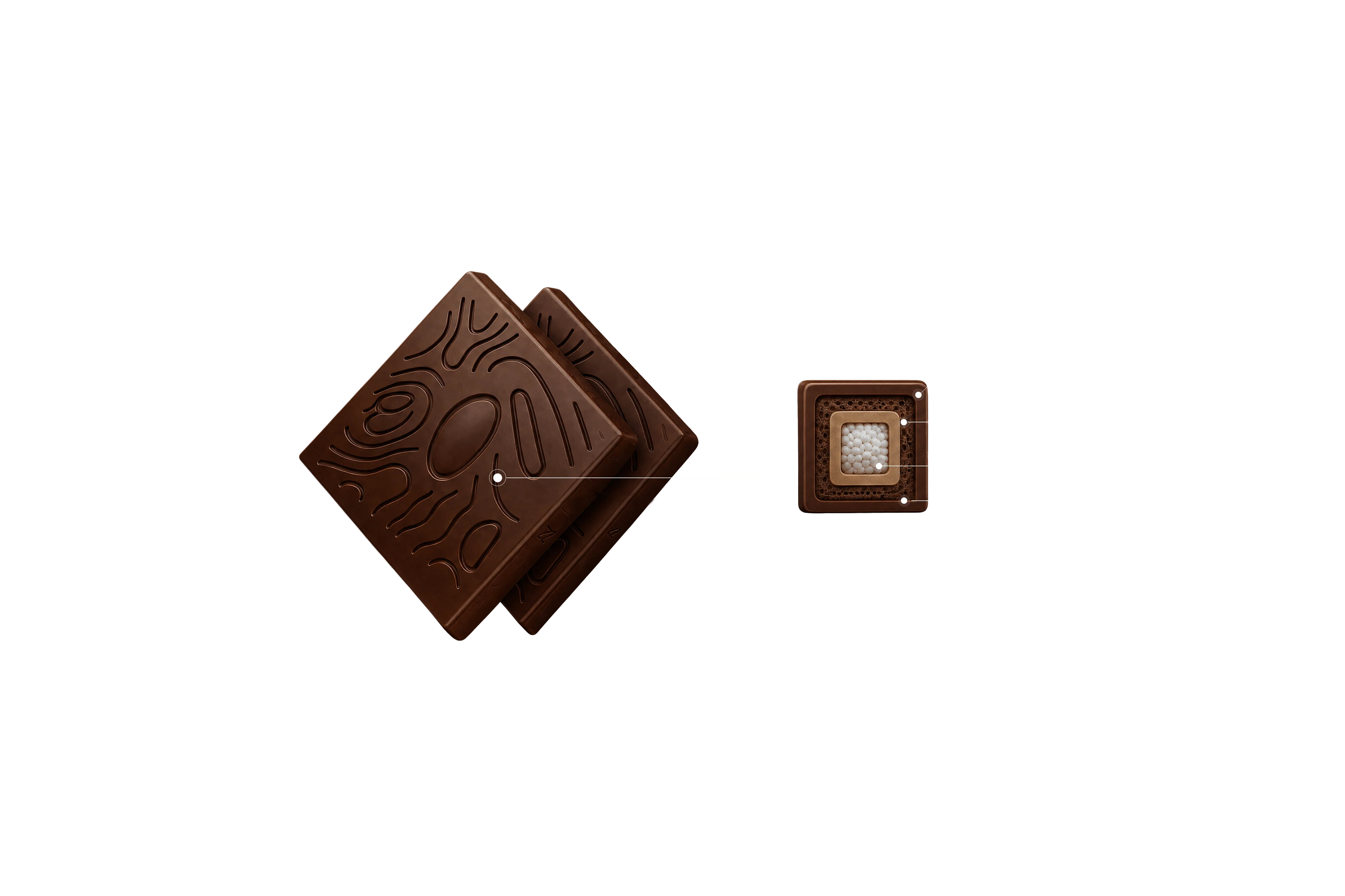 Diagram of the protective core and lipid barrier inside a Journi chocolate square