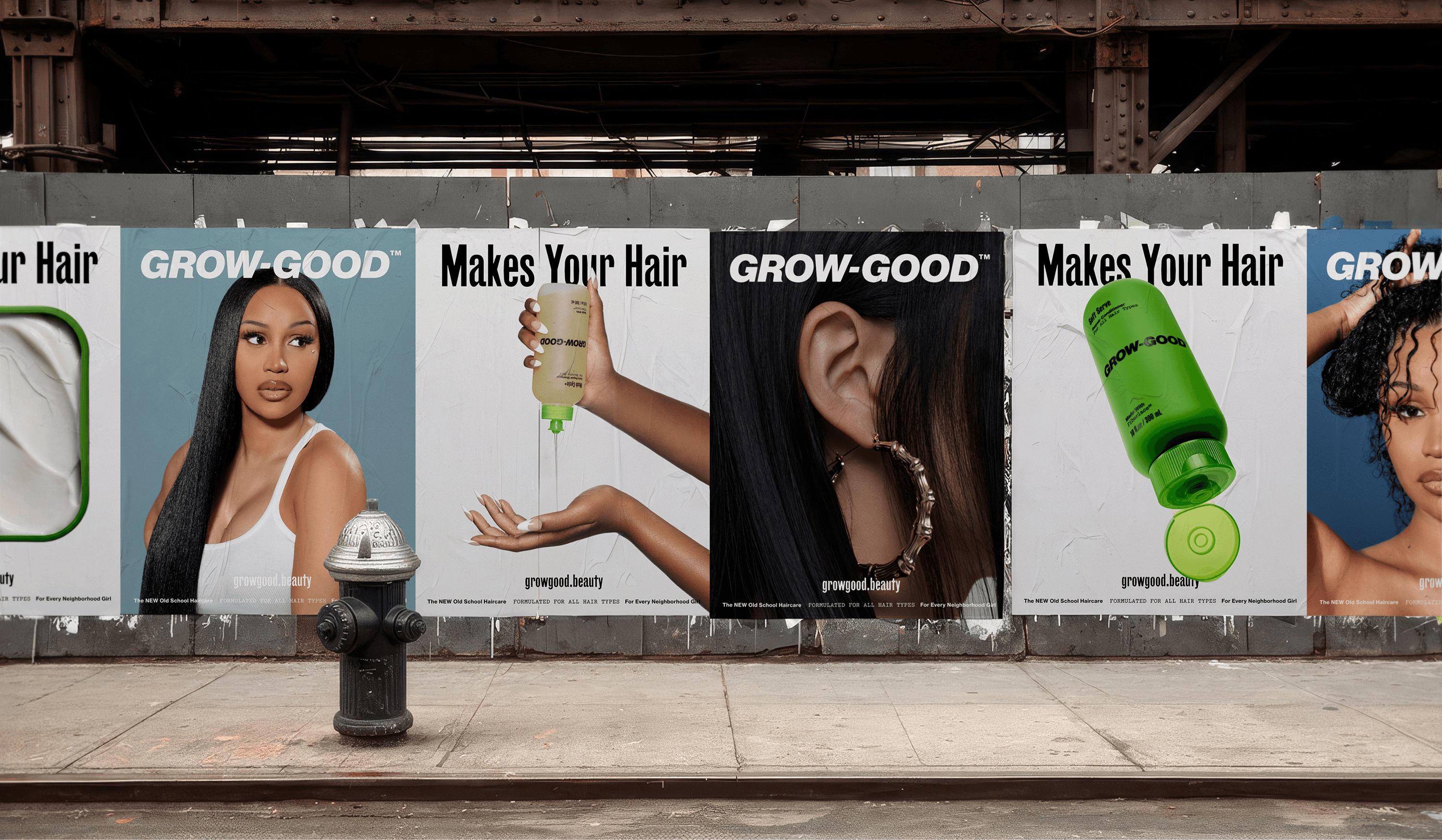 Grow-Good Beauty outdoor advertising in The Bronx featuring campaign imagery and product lineup