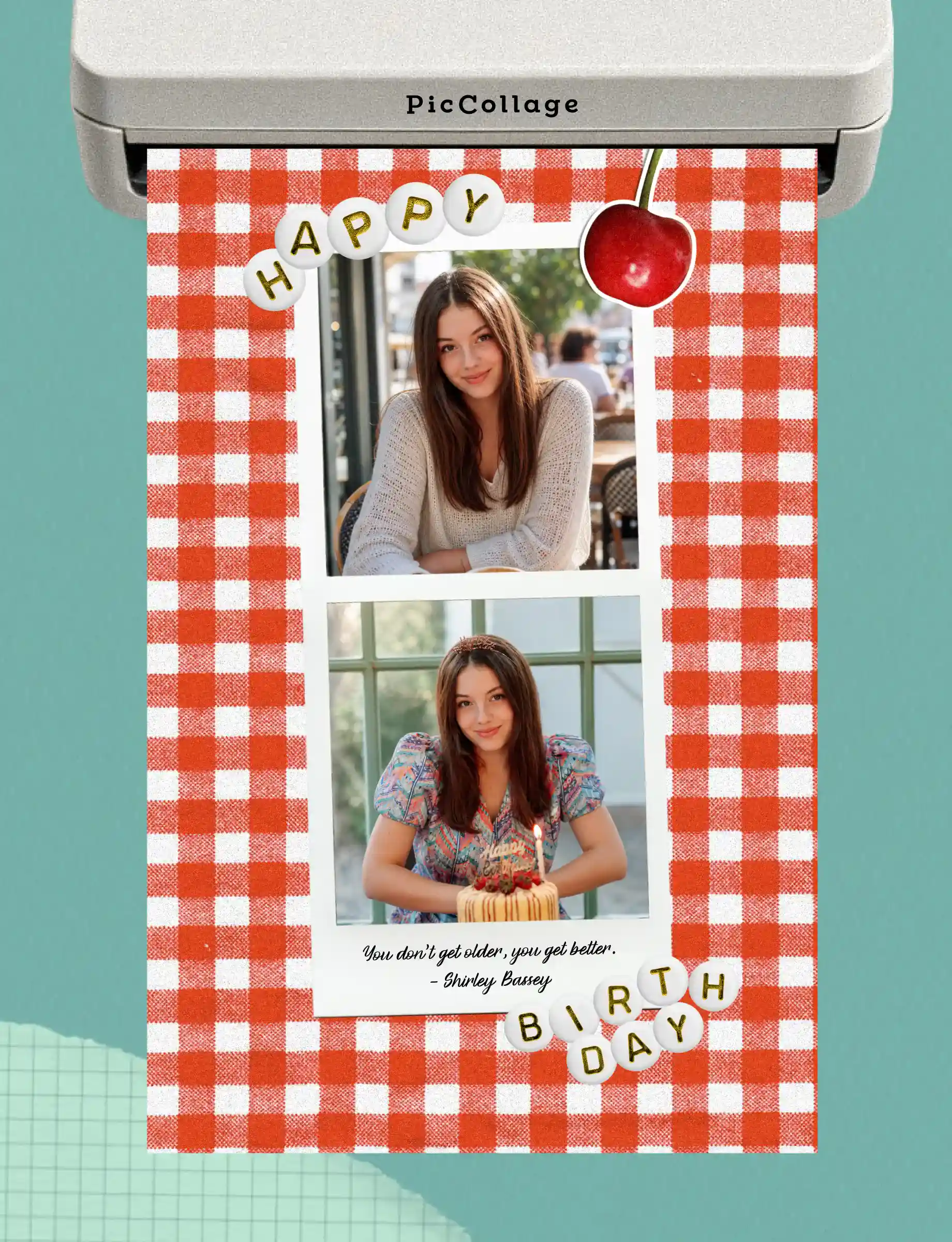 Finished birthday card ready to share by text or save for printing from the PicCollage app