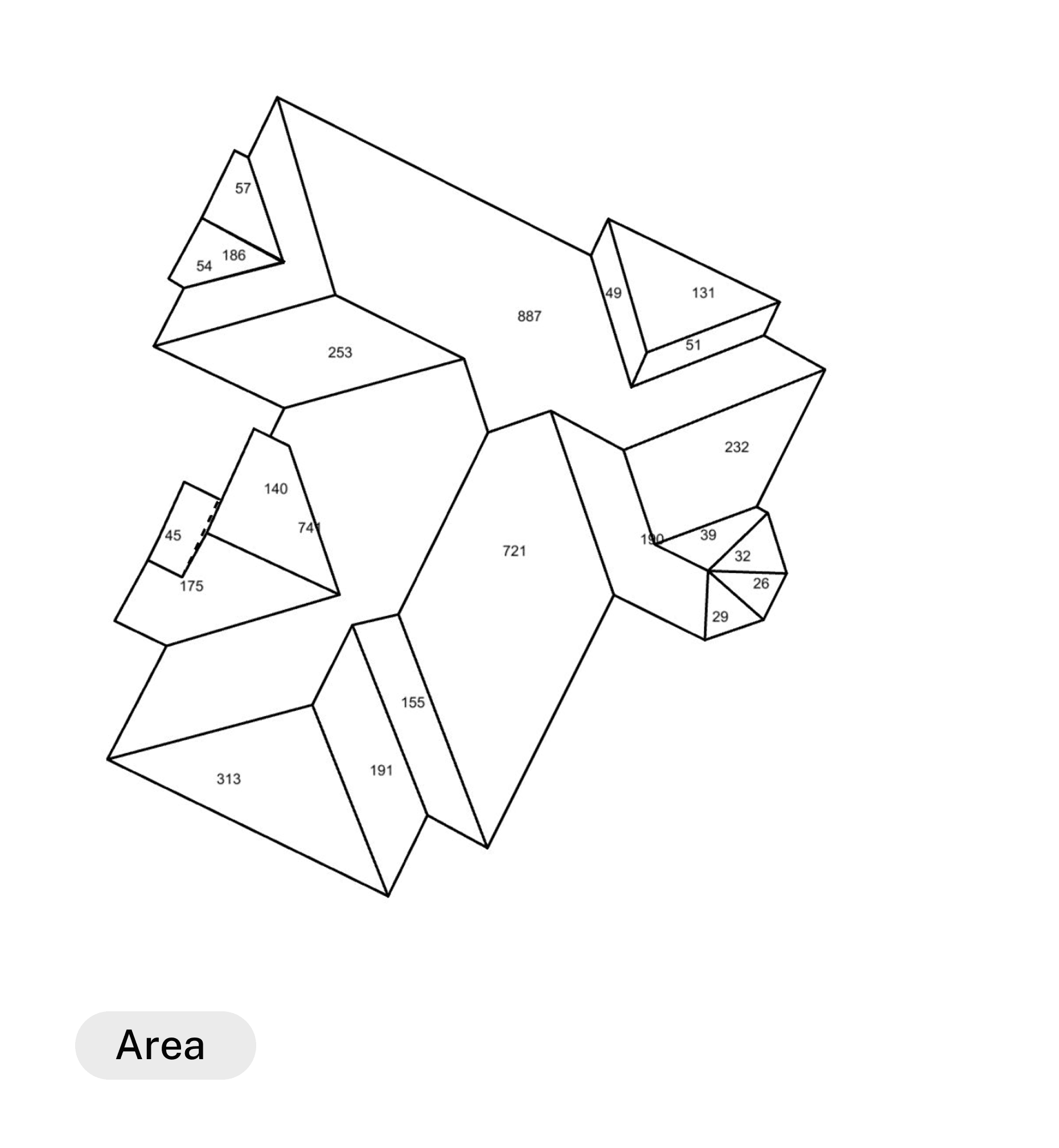 Roof facet areas and total square footage breakdown