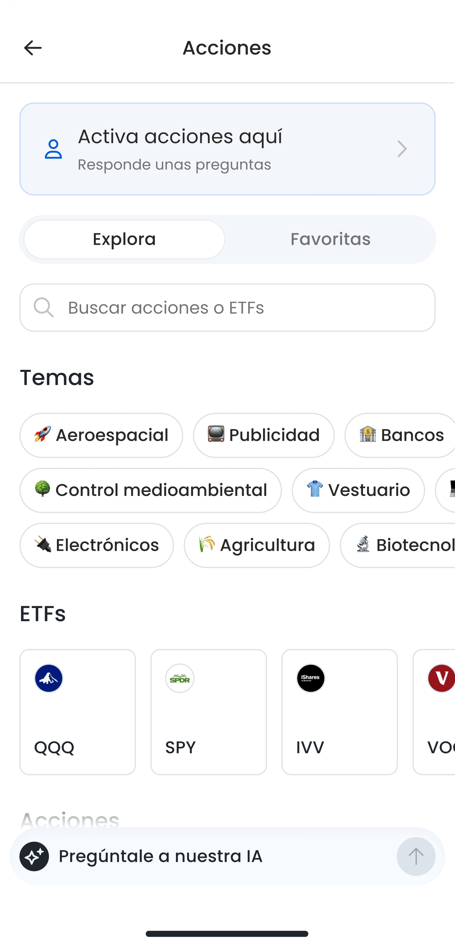 Celular mostrando las opciones de inversión en Fintual