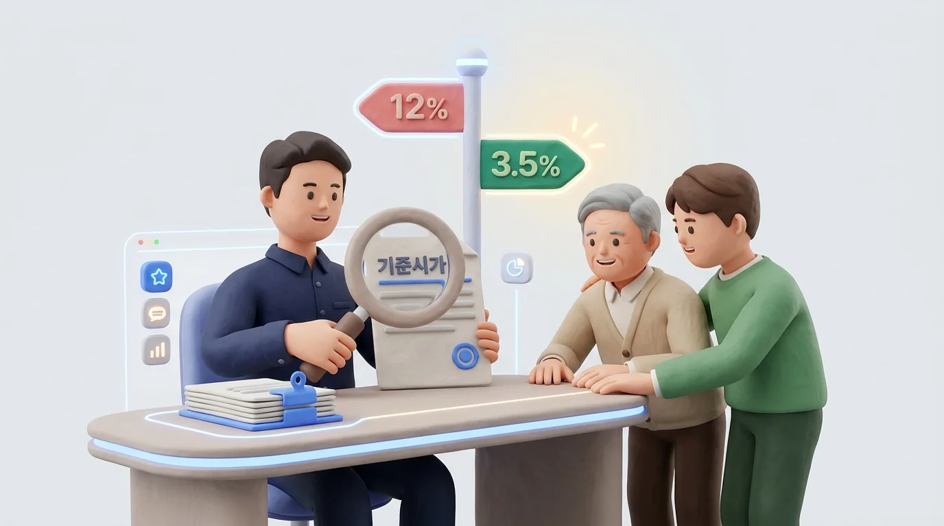 기준시가 확인으로 12%와 3.5% 갈림길에서 중과 여부를 판단하는 상담 장면