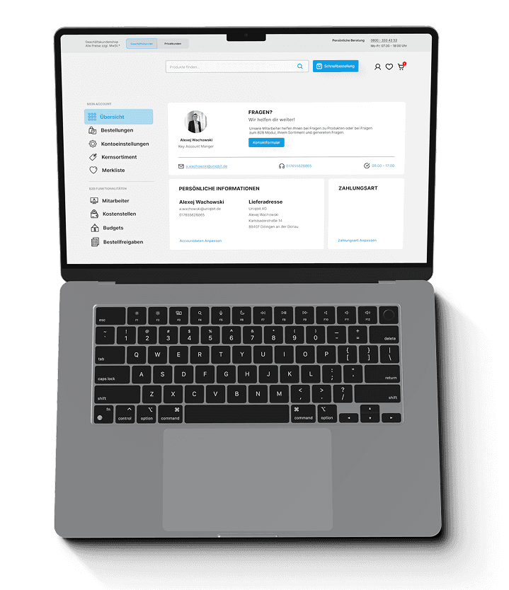 Ein Laptop auf dem der Nutzerbereich einer Website geöffnet ist
