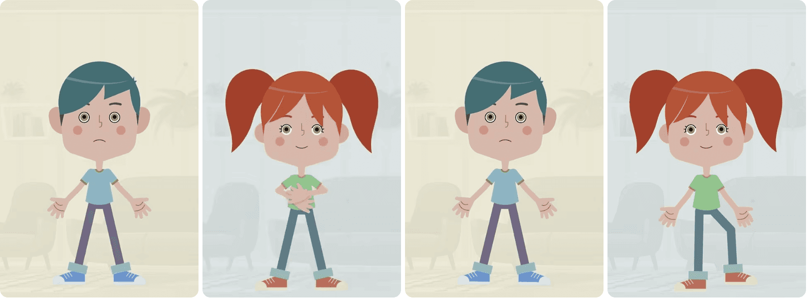 Мультяшні ілюстрації дітей, які виконують вправи на стійкість — ресурс Empatia «Стійкість для стійких» з 20 короткими відео для дітей та дорослих.