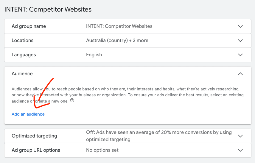 Changing out the audience/targeting in a YouTube ad group