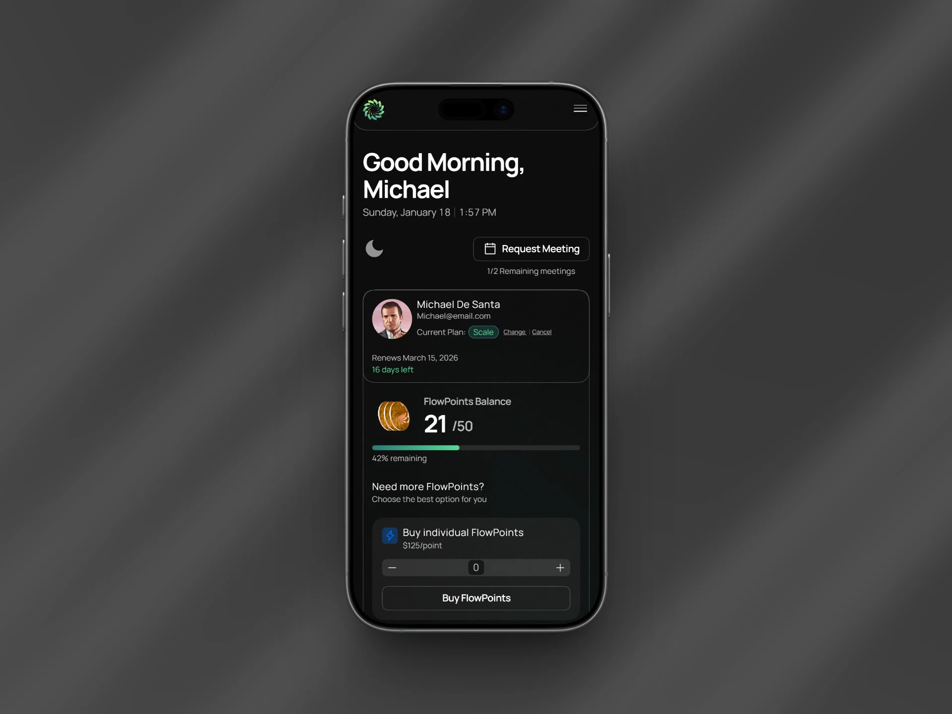 Mockup of Design in Flow's Dashboard project