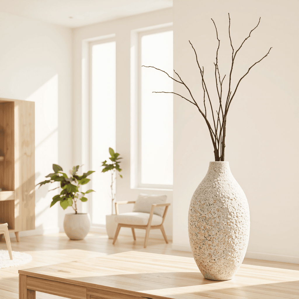 product photography of a decorative vase made of textured stone-like material, designed for holding flowers or as a standalone art piece