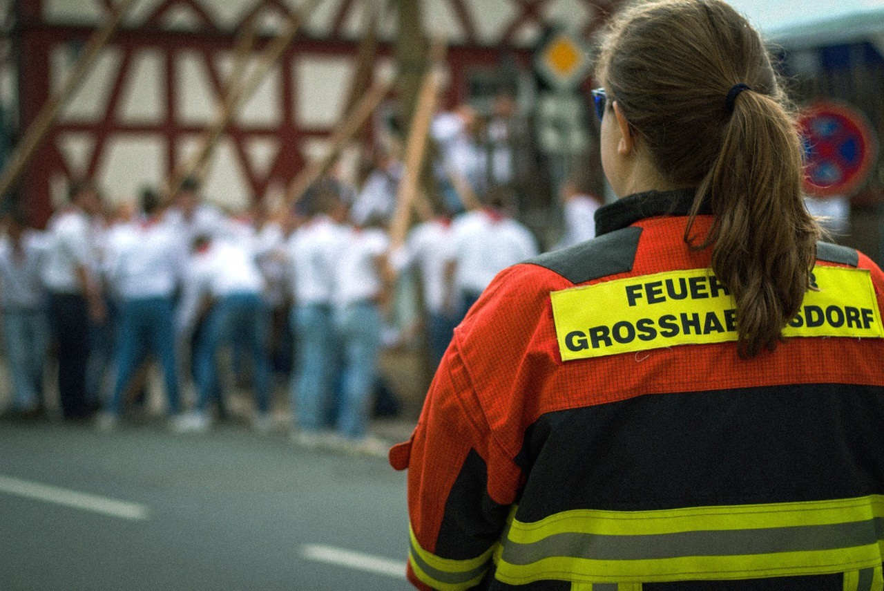 Female firefighter in functional workwear