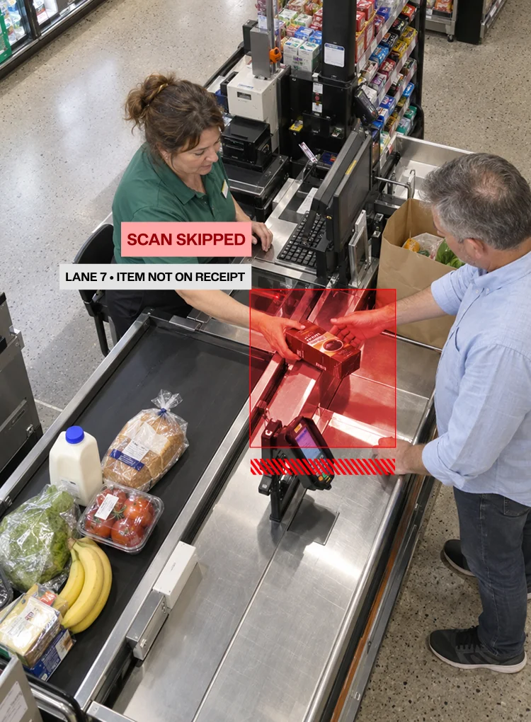 Overhead camera view of a self-checkout station