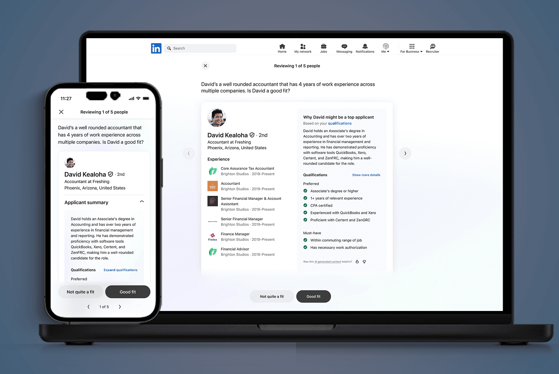 LinkedIn Hiring Assistant - iPhone and MacBook - LinkedIn profile screen
