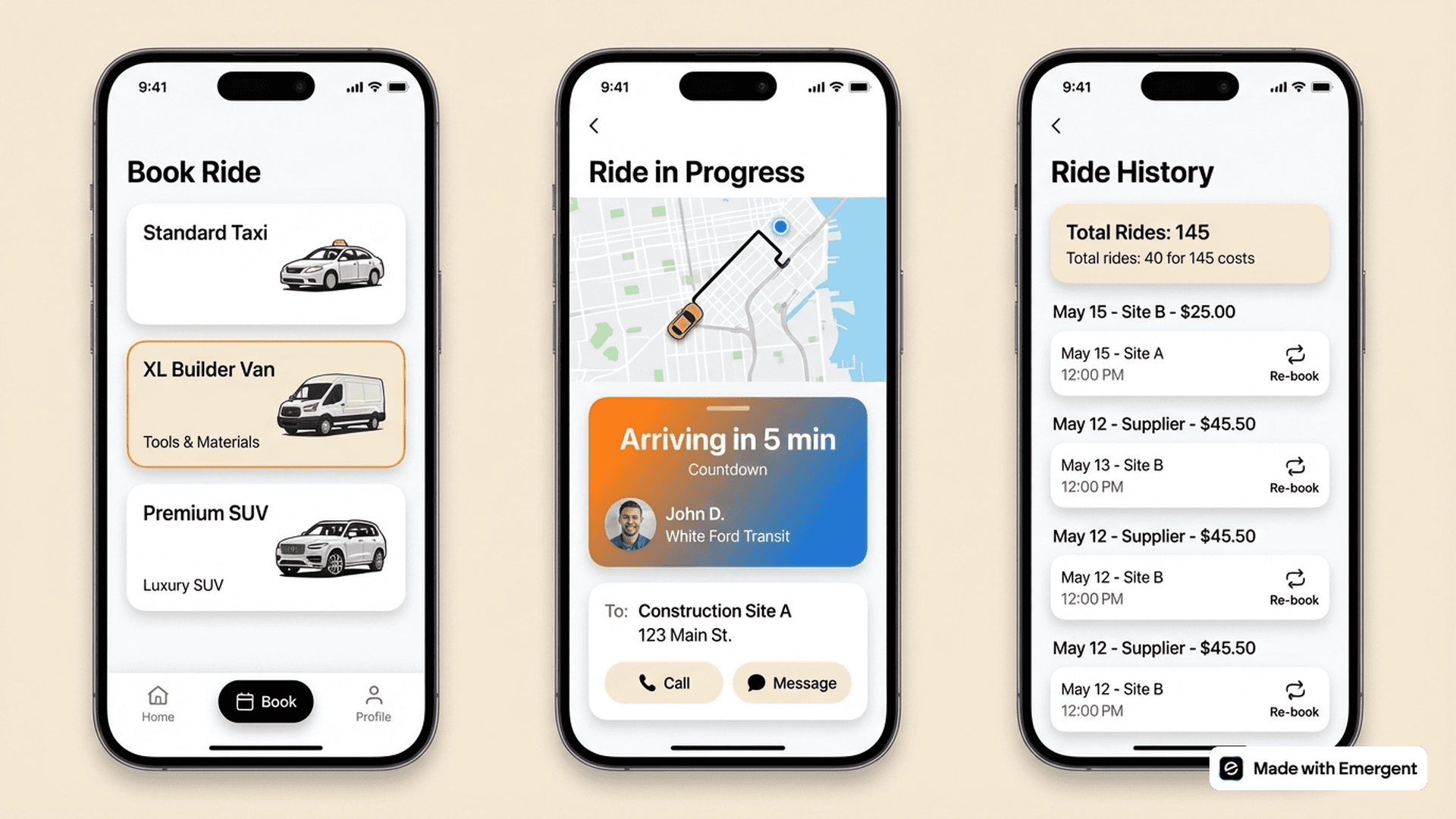 Taxi App Made with Emergent