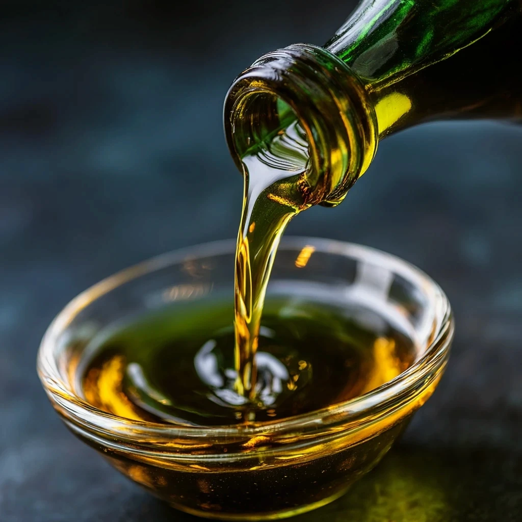 OYM olive oil poured into a glass cup