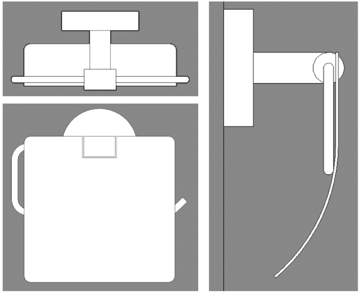 Toilet roll holder 2D in plan and elevations.