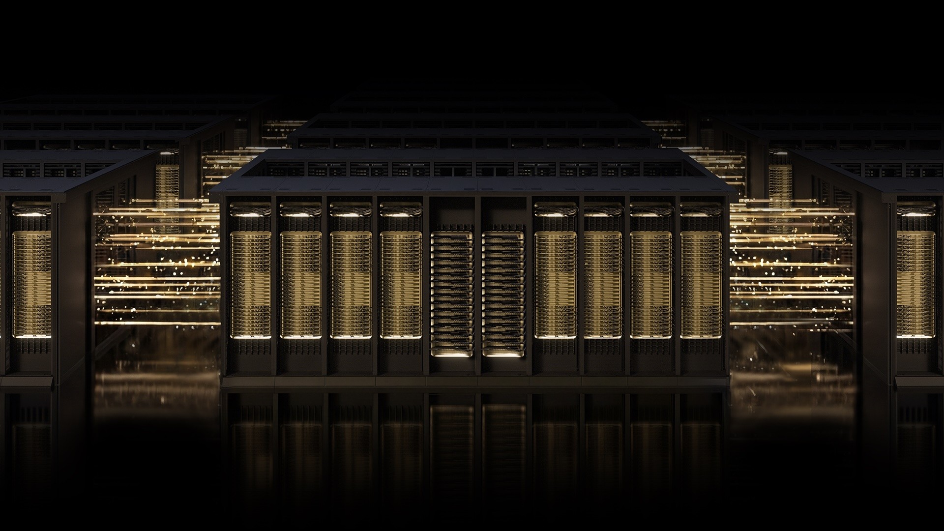 Rows of dark server hardware panels