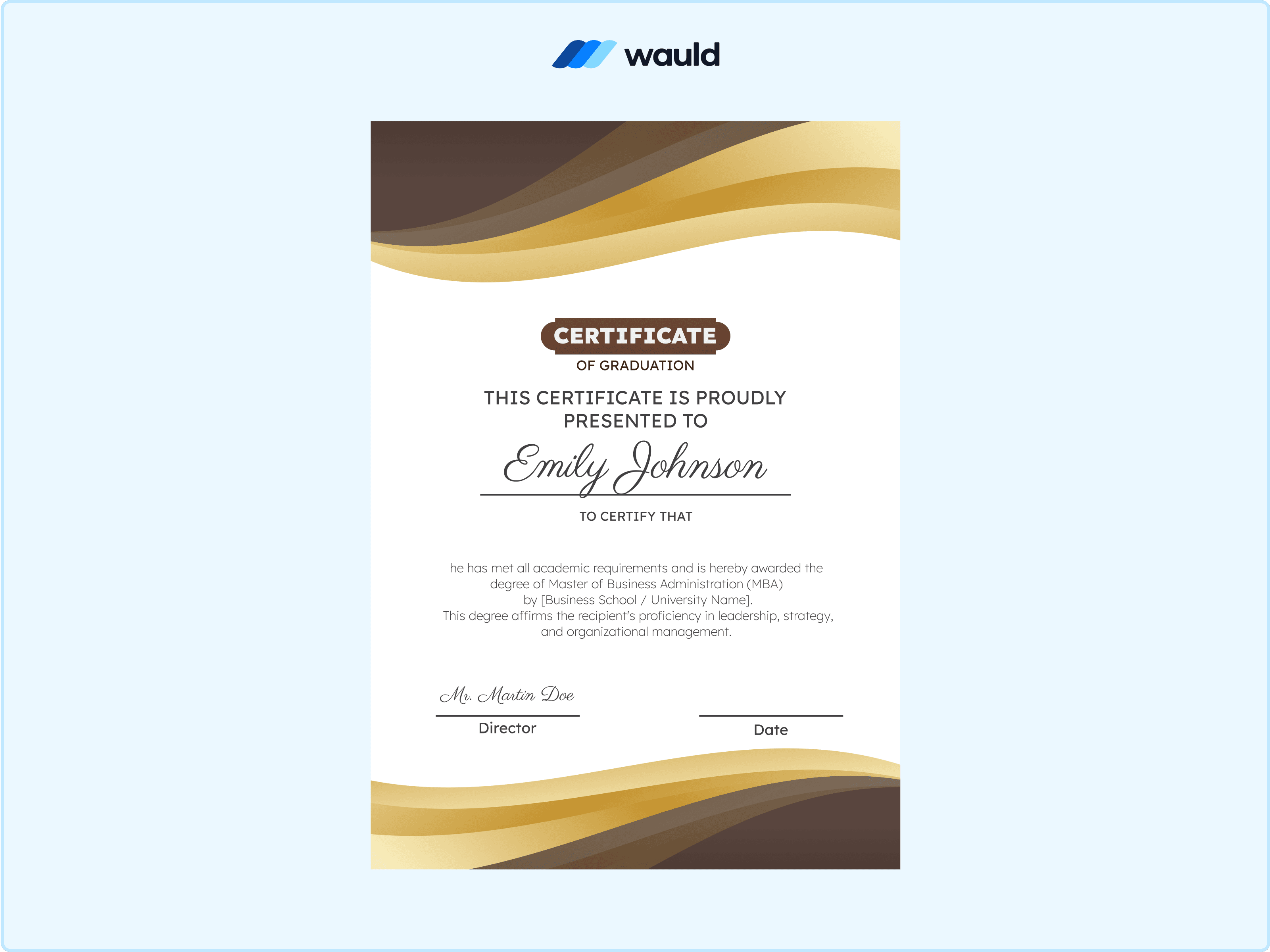 Wauld - Modern and premium certificate template