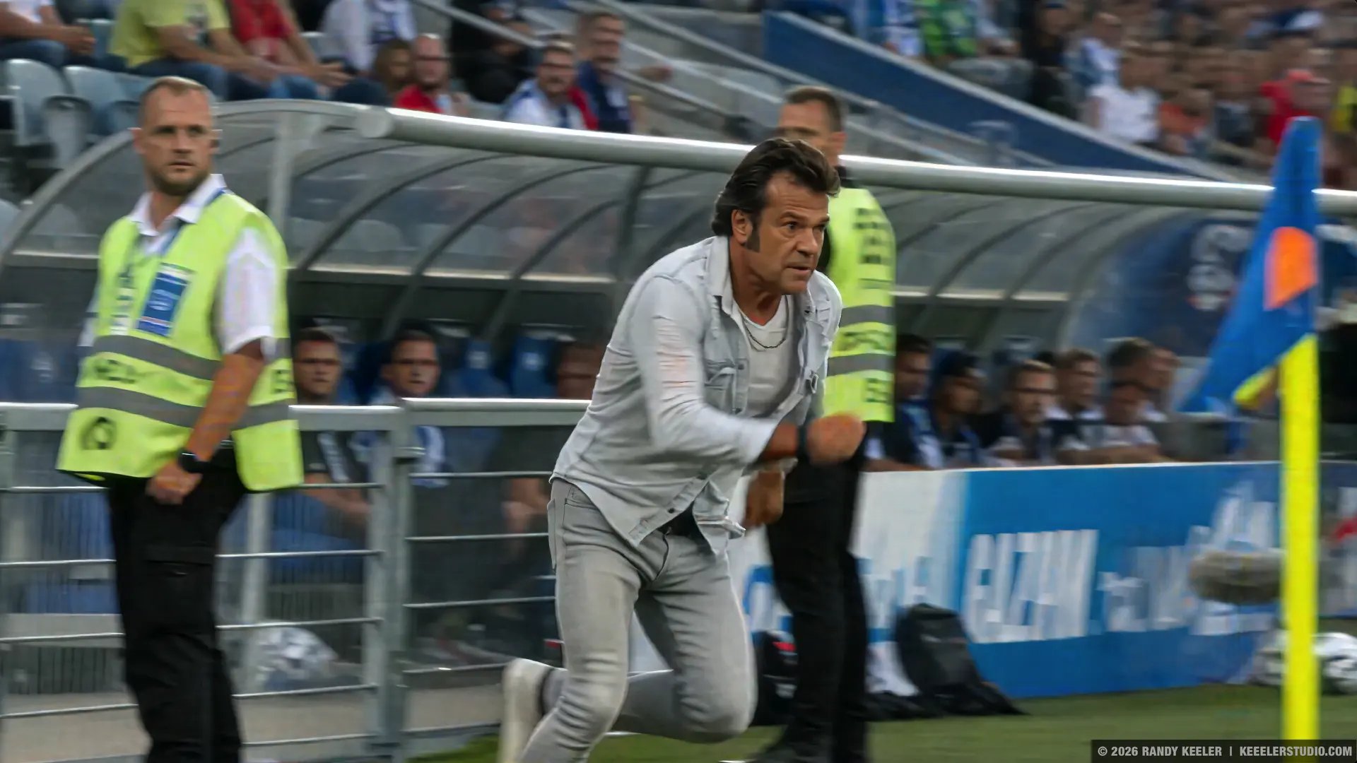 Randy Keeler jumps into soccer game at stadium