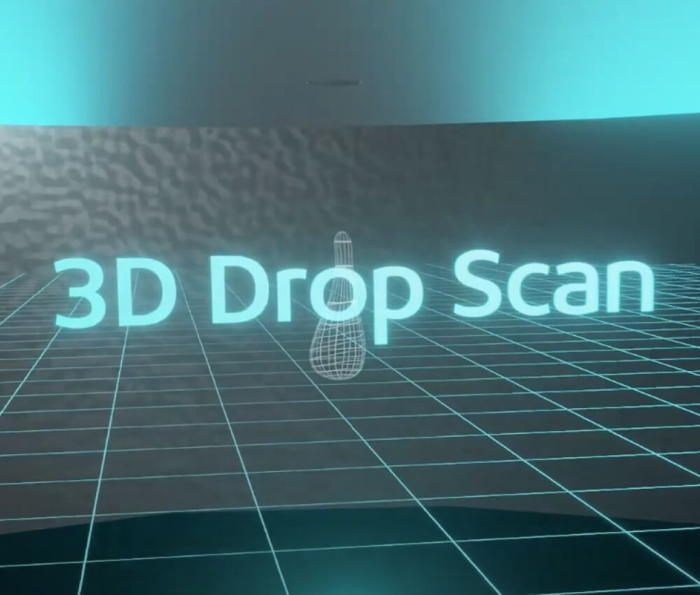 Fully scanned 3D representation of a droplet