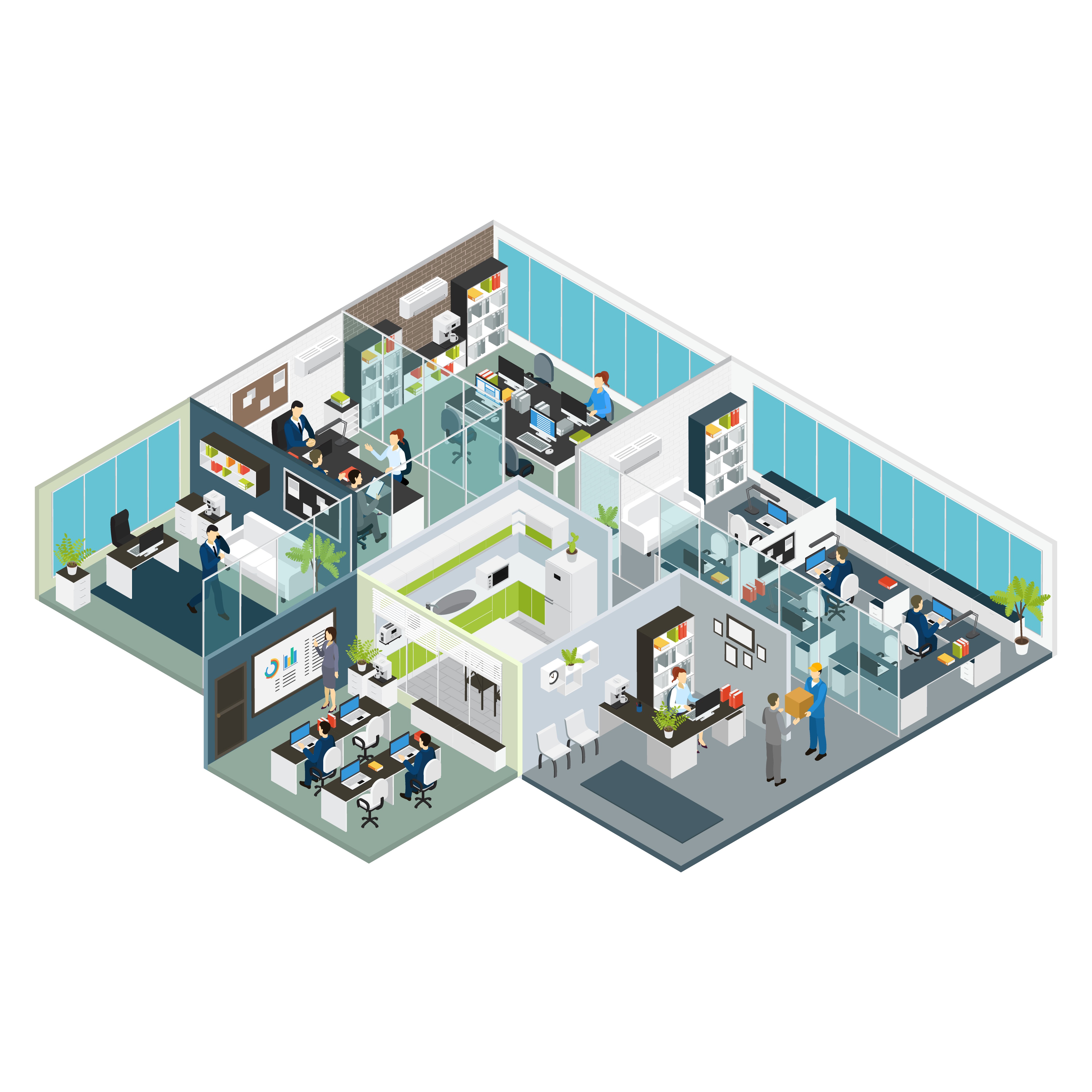 A birdview plan of a design agency in 3d