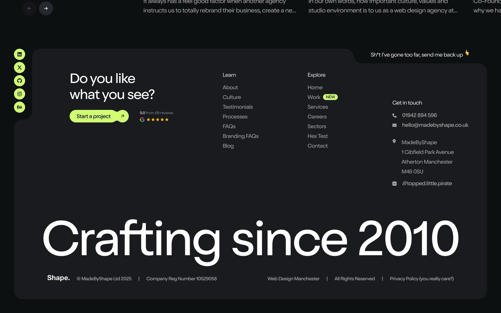 Made by Shape Footer section screenshot