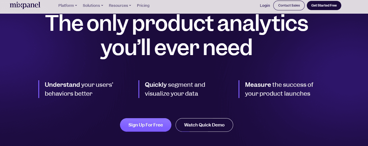 Mixpanel SaaS landing page example