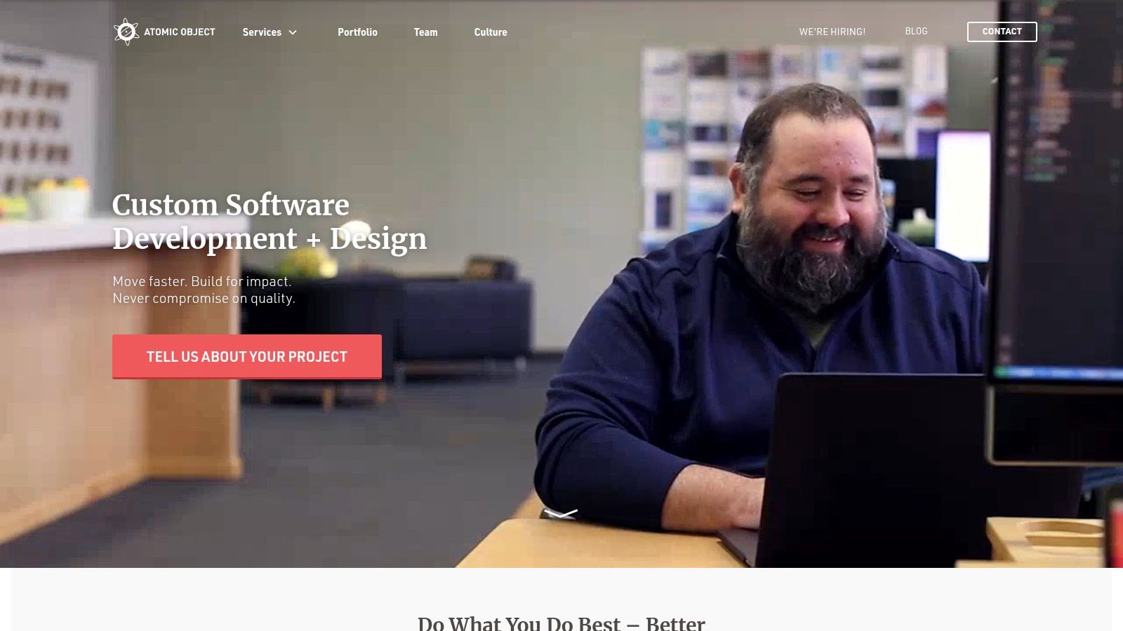 Atomic Object website showing a team working on a project