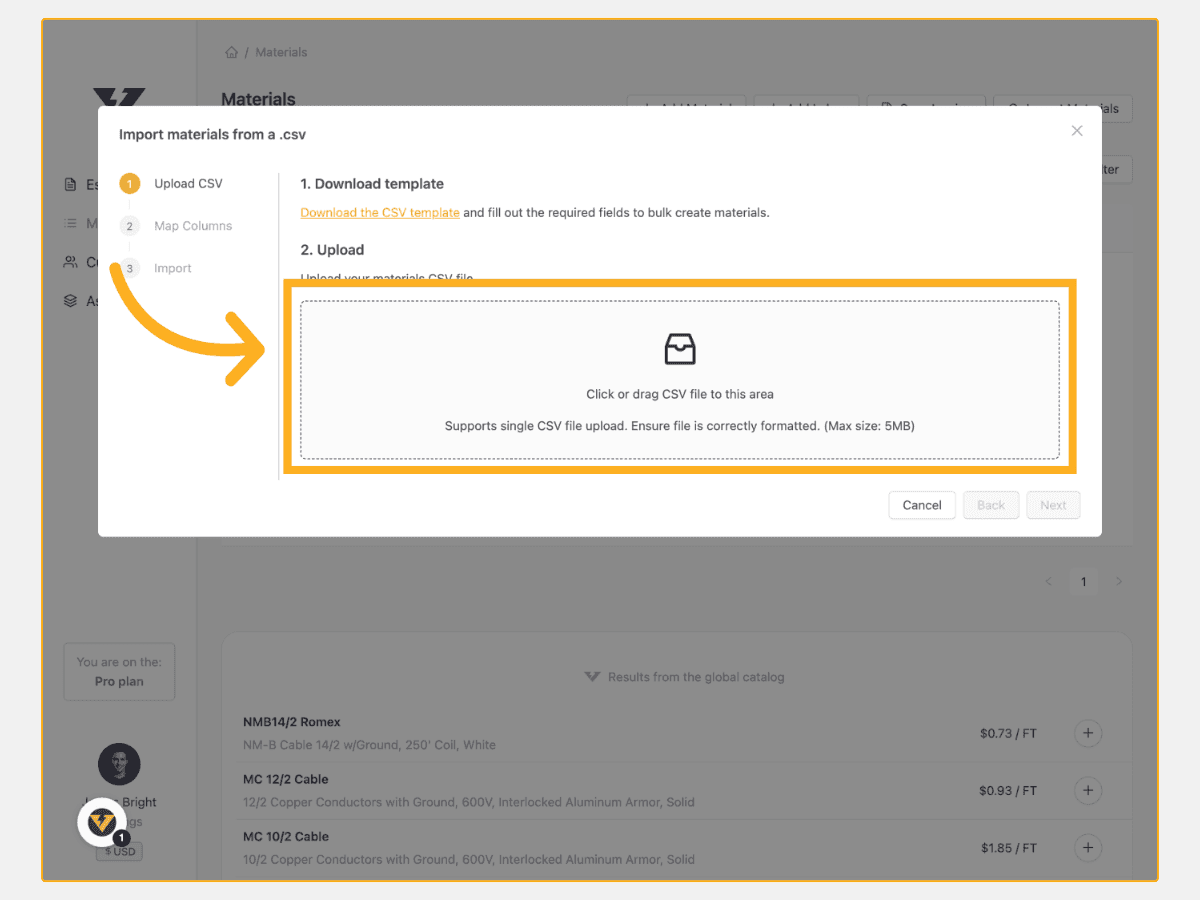 VoltPro now supports bulk uploading materials with CSV import functionality