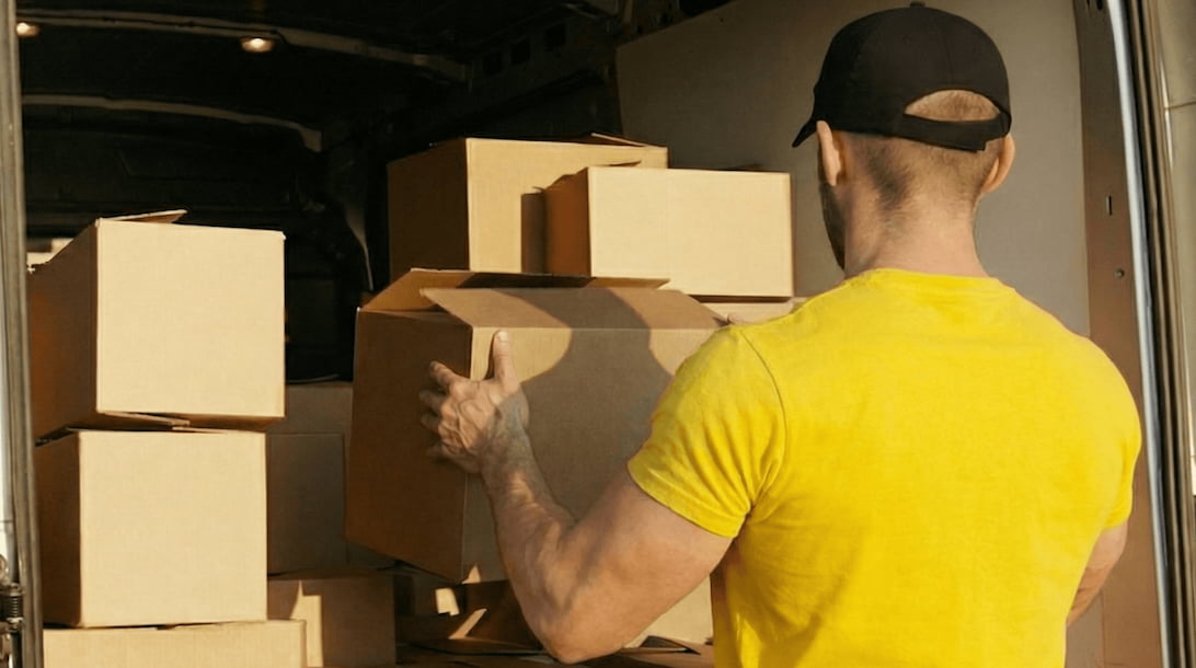 Livreur déponsant des cartons