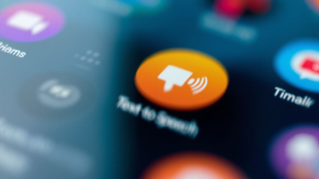 Alt text: Speak4Me – Person wearing headphones and using a smartphone with an audio waveform visible, demonstrating the features of text to speech software for android.