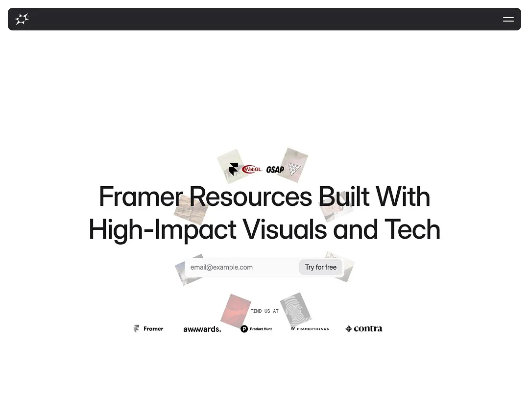 "Framer resources displayed with high-impact visuals and technology logos."