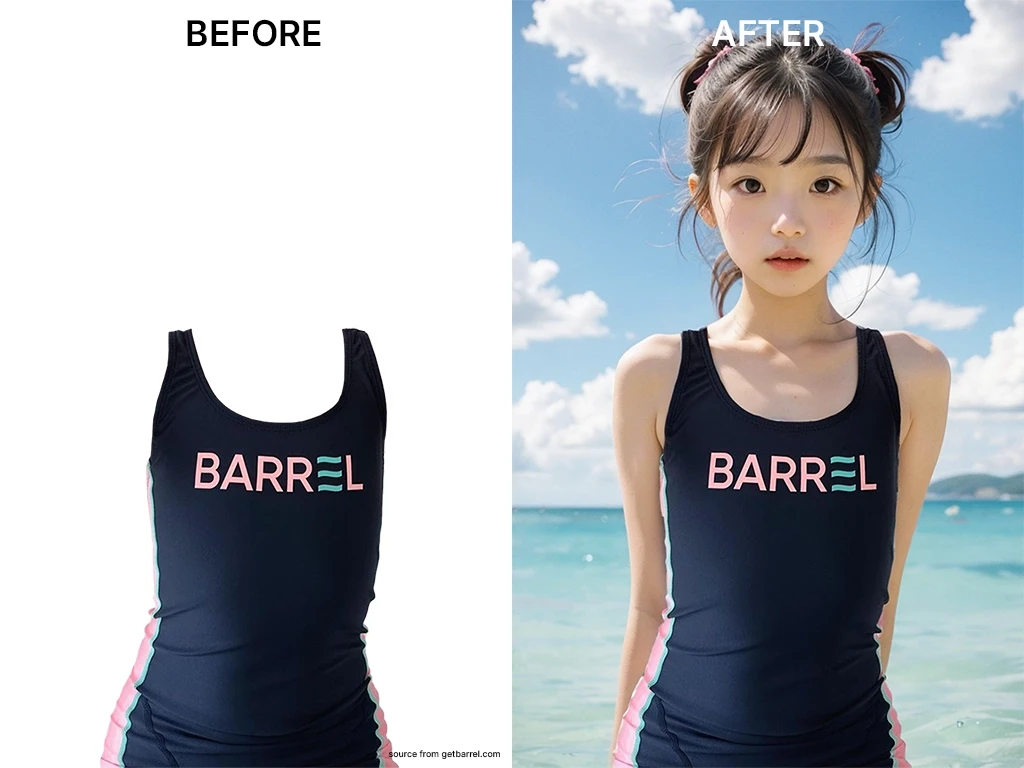 Before and after editing women photos using Modiqlo AI Fashion Model