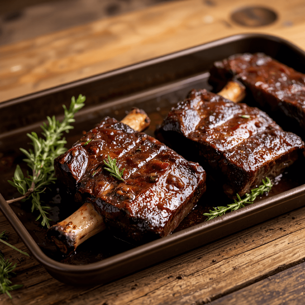 product photography of a tray of marinated beef short ribs