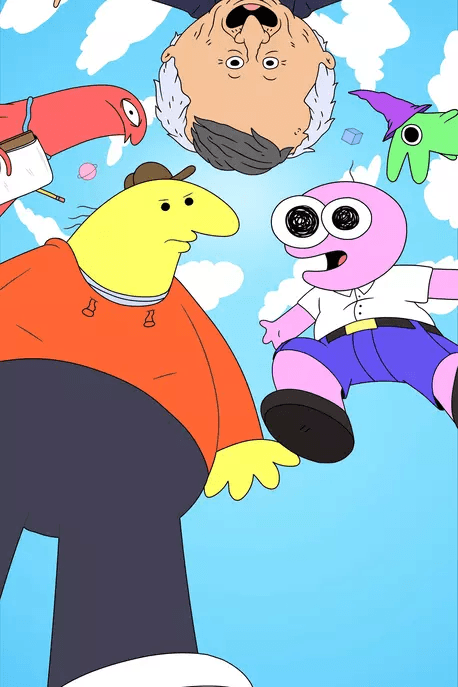 Creative portrait with geometric pink eyewear and bold fashion styling in urban setting