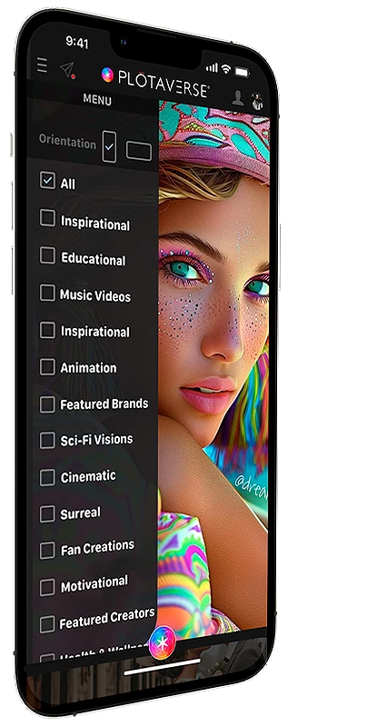 Plotaverse social feed with artwork and category filters